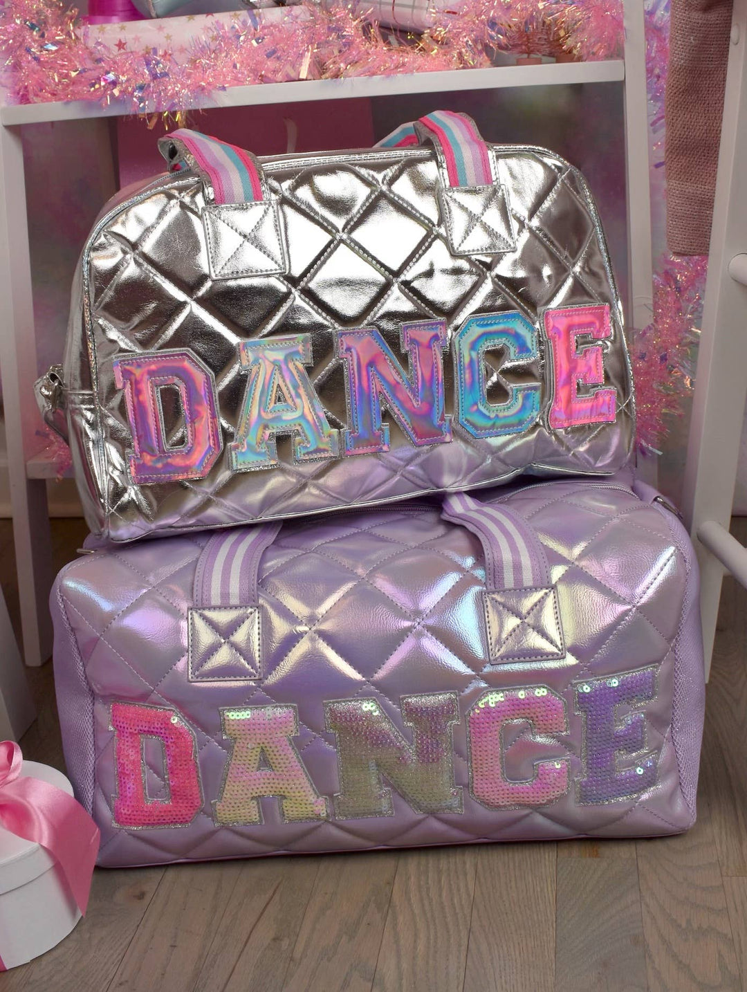 Dance' Quilted Metallic Silver Medium Duffle Bag