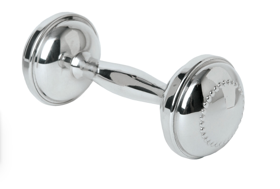 Pewter Beaded Dumbbell Rattle - Victoria's Toy Station