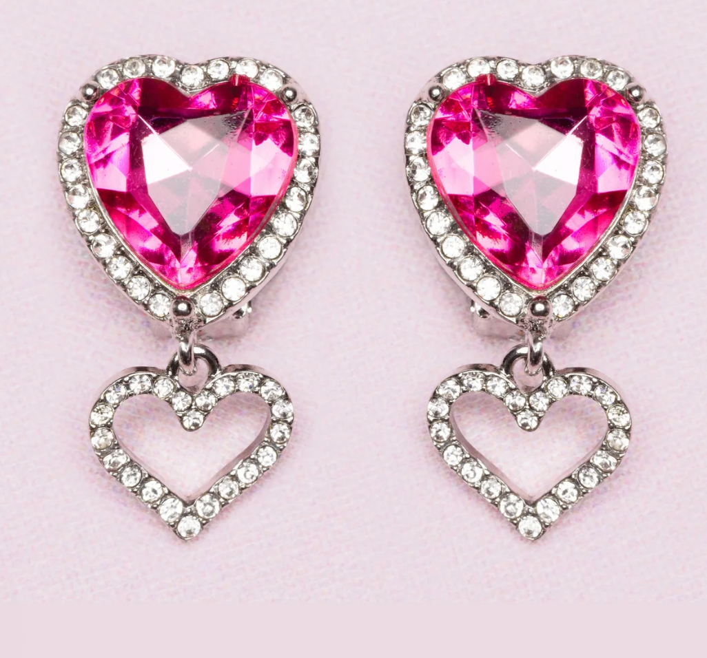 Boutique Heart Jewel Clip On Earrings - Victoria's Toy Station
