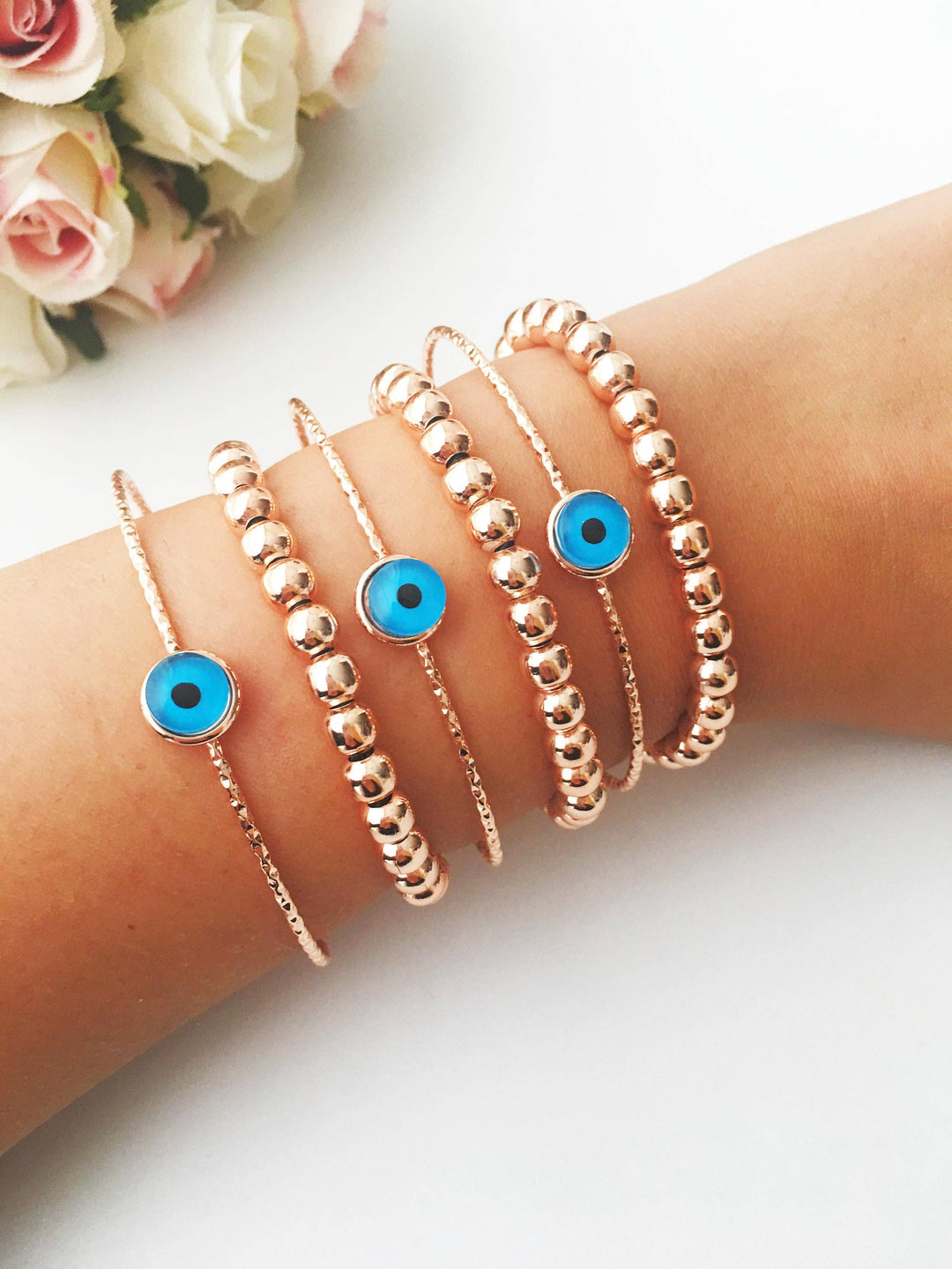 Evil Eye Bangle Bracelet or Beaded Bracelet