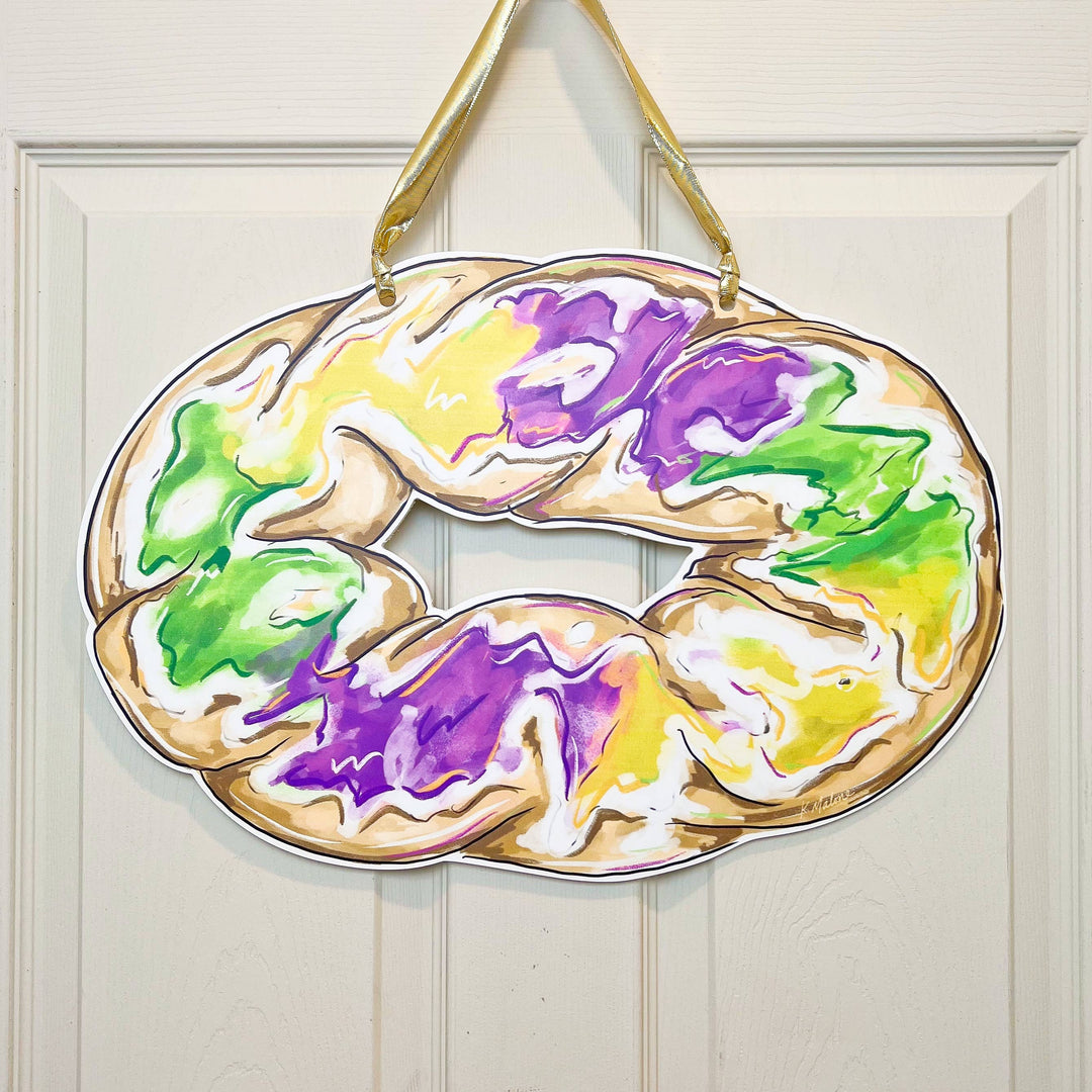 Bright King Cake Mardi Gras Door Hanger