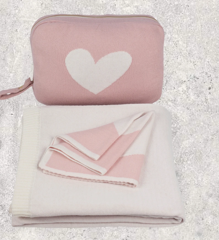 Heart Pink Pearl/ Ivory Blanket set