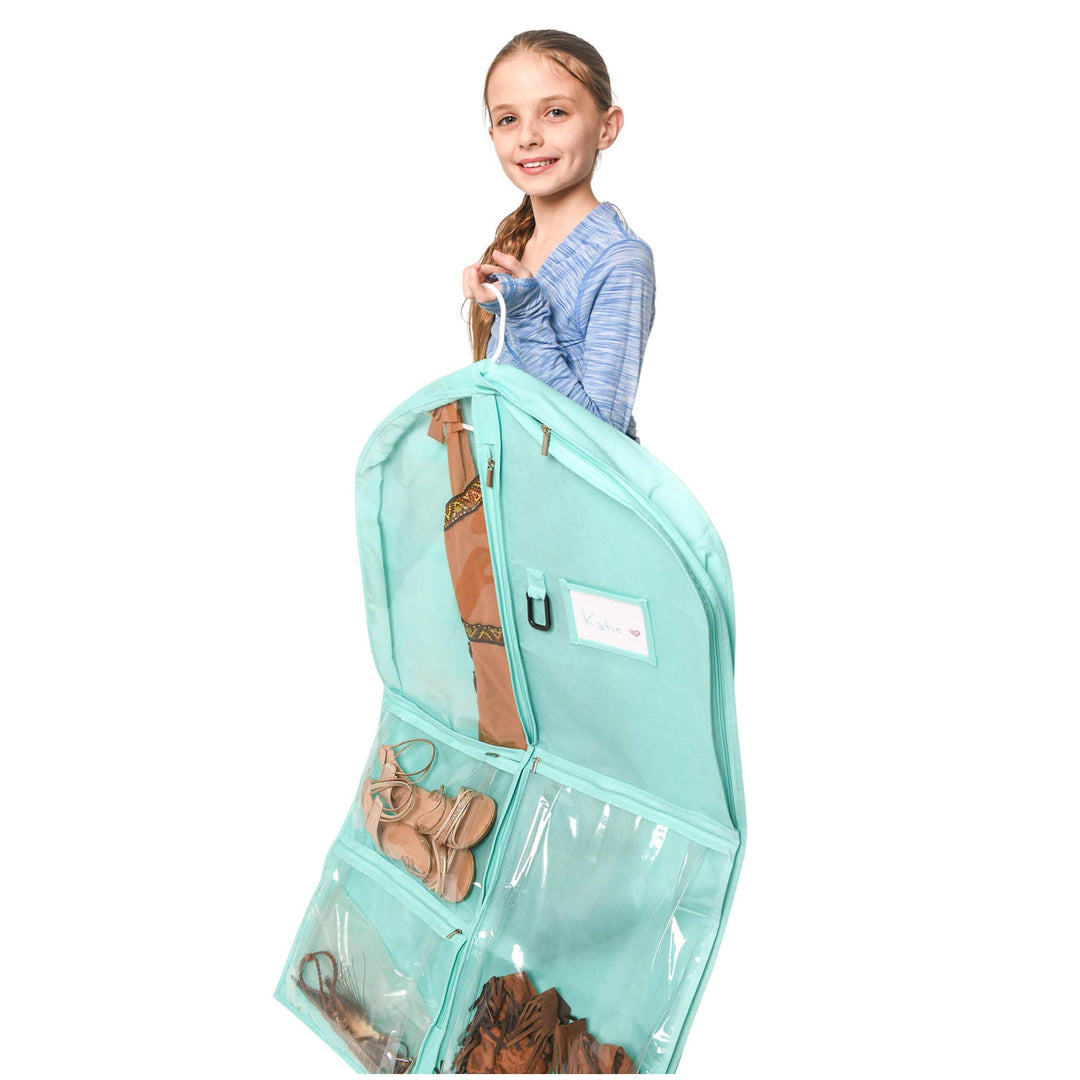 Seafoam Green 40" Garment Bag with pockets for Costumes, Clothing Storage