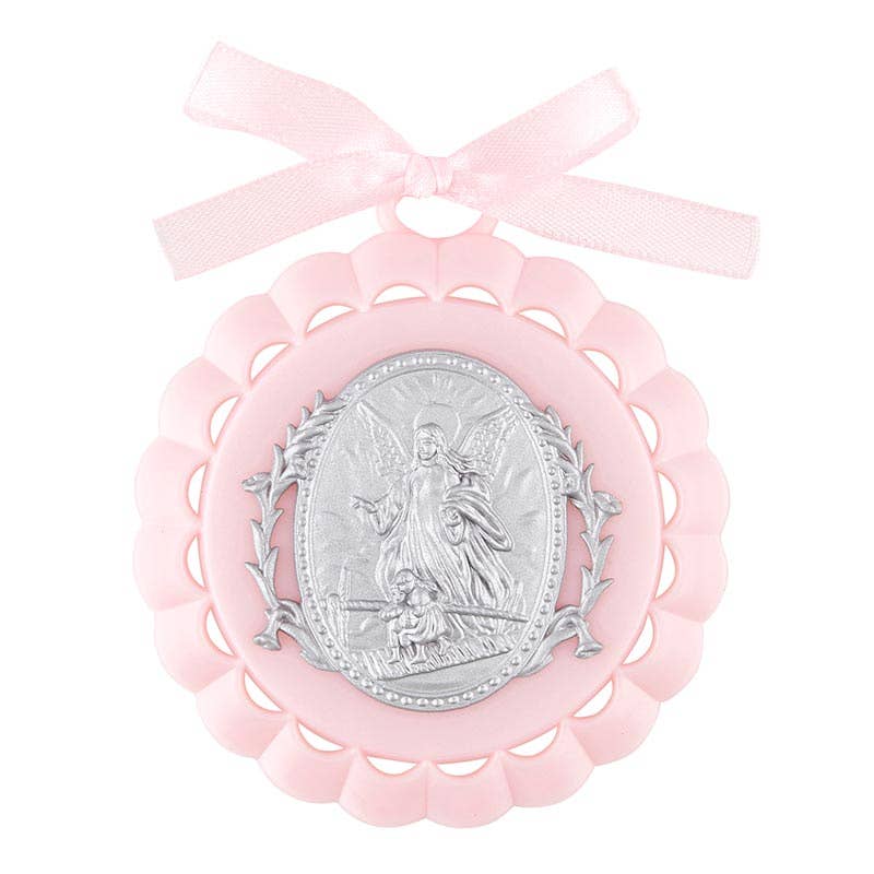 Pink Guardian Angel Crib Medal