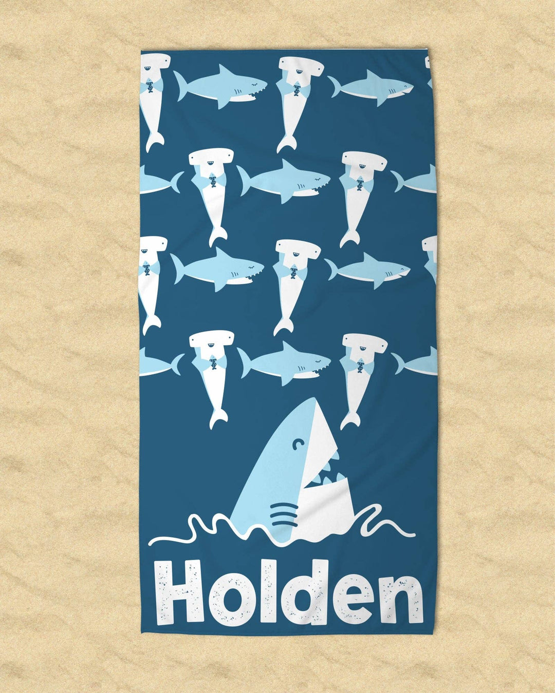 Monogram Junkie - Personalized Shark Beach Towel - Victoria's Toy Station