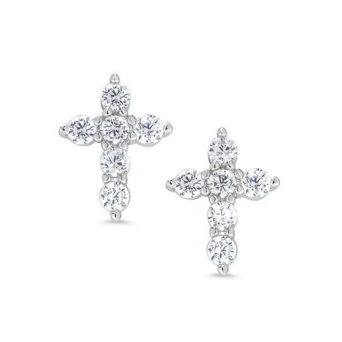 CZ Cross Stud Earrings in Sterling Silver