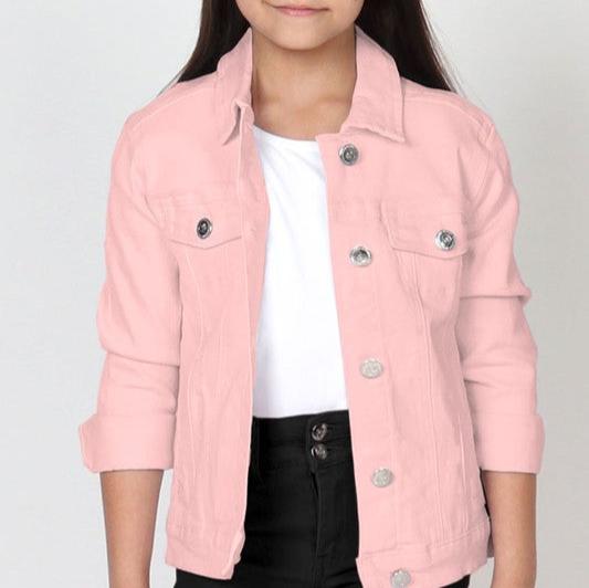 Girl's Basic Wash Denim Jacket in Pink