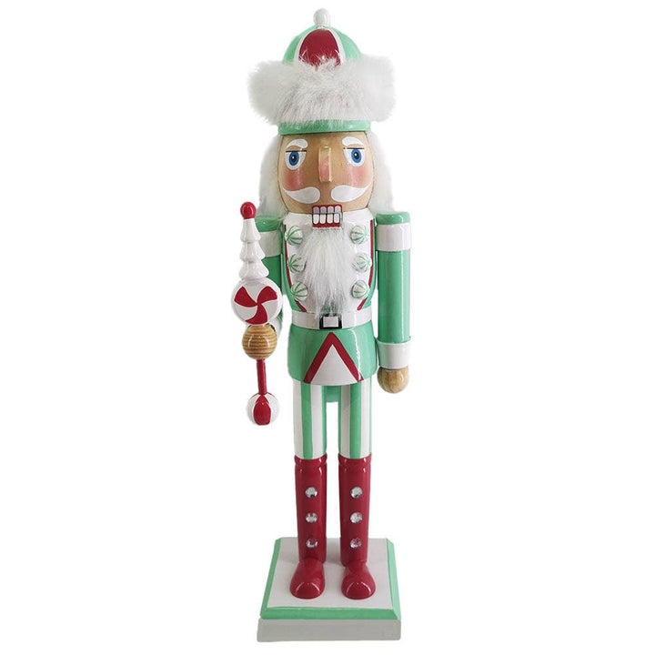 Retro Green and White with Fur Hat Nutcracker 15 inch - Victoria's Toy Station