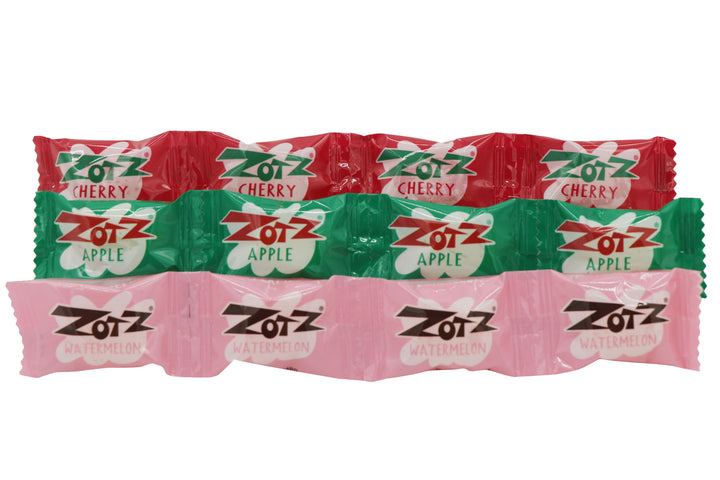 Zotz Fizzy Old Fashioned Hard Candy Assorted Fruit Flavored, Cherry, Apple, Watermelon Individually Wrapped