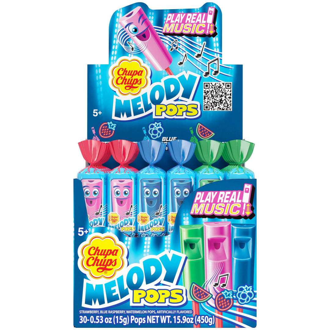 Grandpa Joe's Candy Shop - Chupa Chups Melody Pops, 3 Flavor Mix, 30ct Display Box