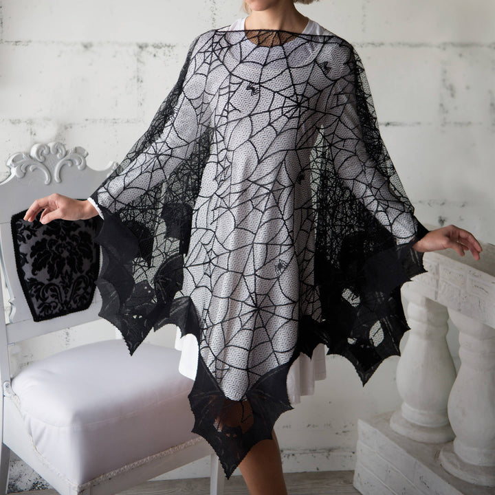 Bats Spider Web Lace Poncho Halloween Costume Black - Victoria's Toy Station