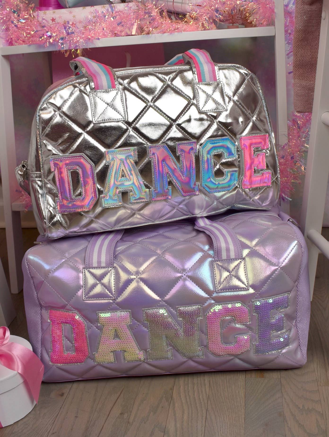 Dance Quilted Metallic Silver Medium Duffle Bag