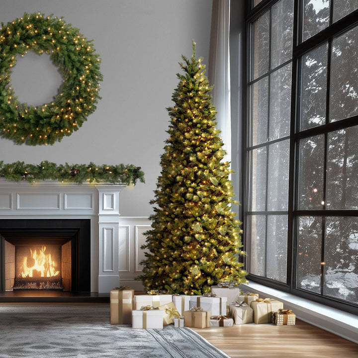 National Tree Company - 10 ft. Pre-Lit Tiffany Fir Slim Tree with Clear Lights, Plug-In