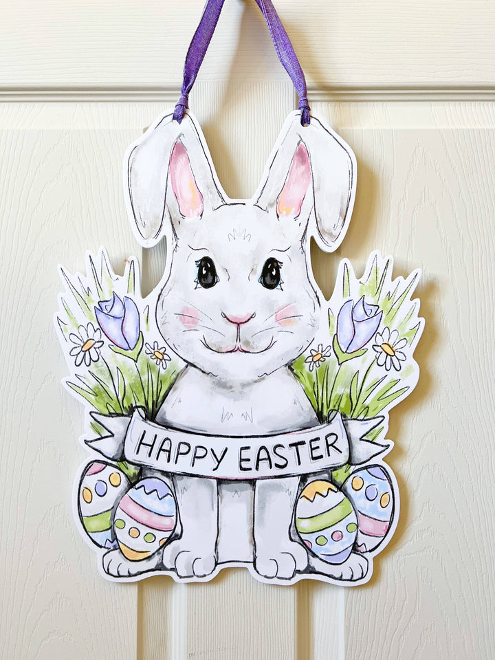 Happy Easter Bunny Door Hanger - Cute Spring Outdoor Decor - Victoria's Toy Station