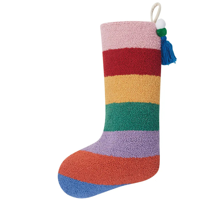 Rainbow Stripe With Pom Tassel Hook Stocking - Victoria's Toy Station