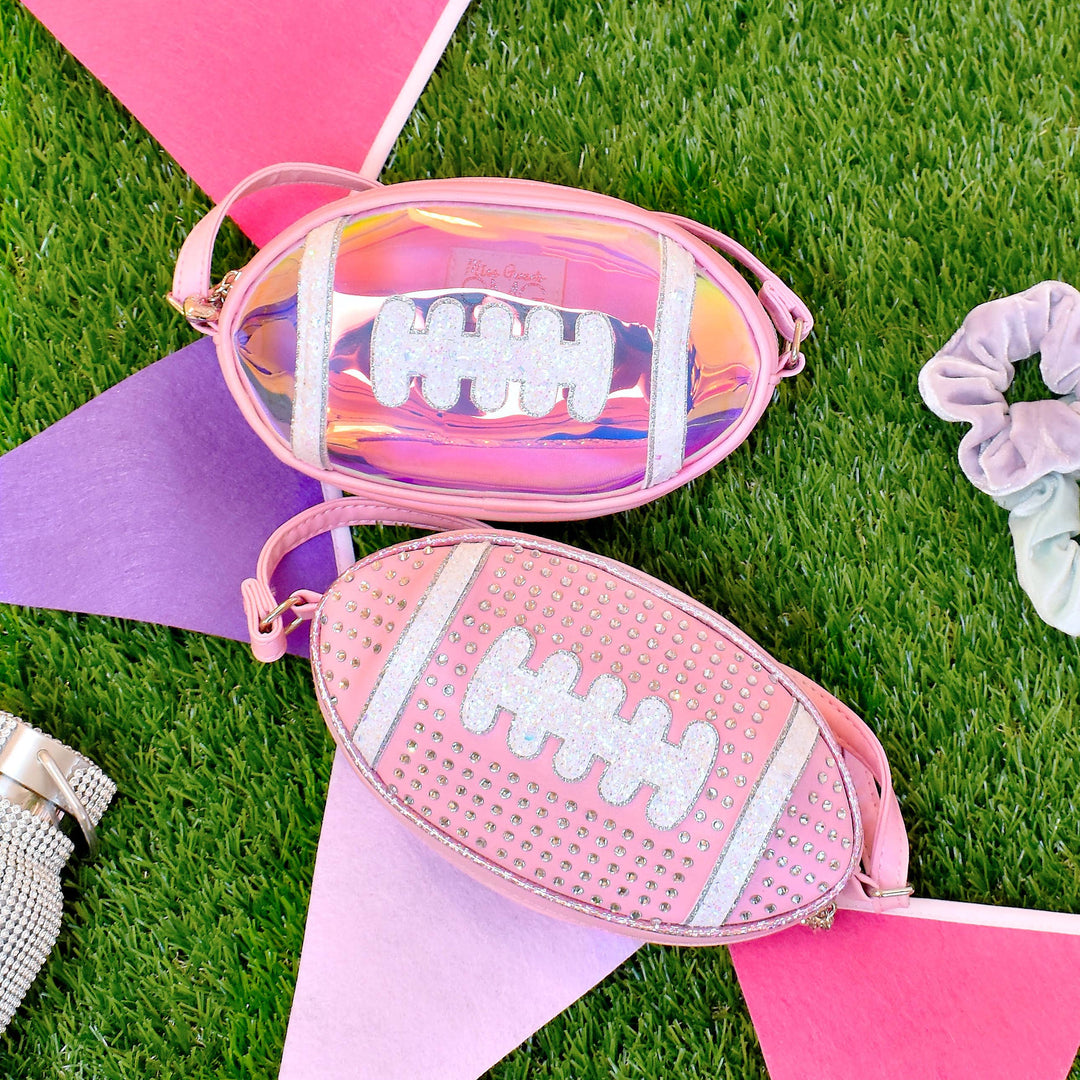 Football-Shaped Clear Glazed Crossbody Bag - Victoria's Toy Station