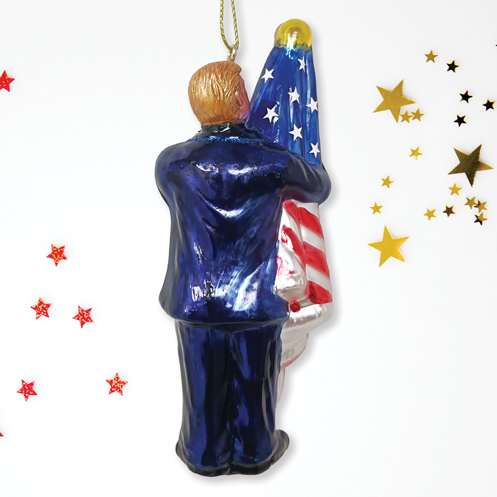 Donald Trump Kissing the American Flag Glass Ornament {PRE-ORDER SET TO ARRIVE Nov 11 - 14} - Victoria's Toy Station