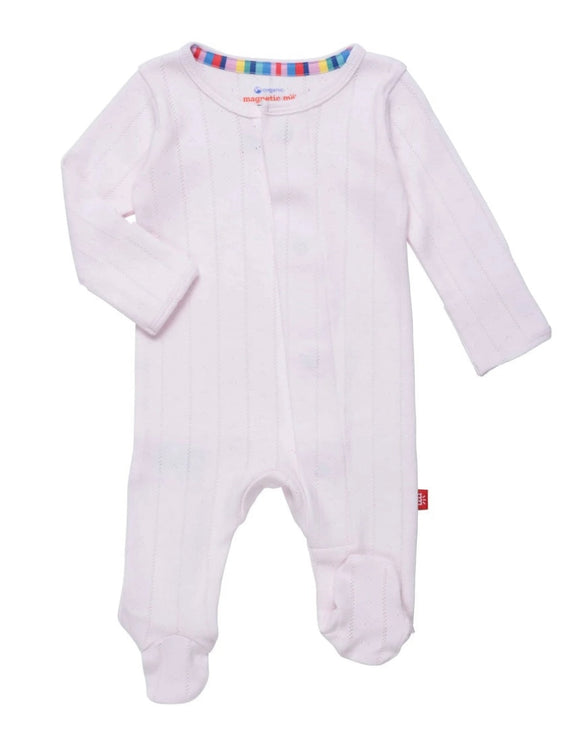 Love Lines Pointelle Footie Pink Convertible Mitten Cuff Coverall