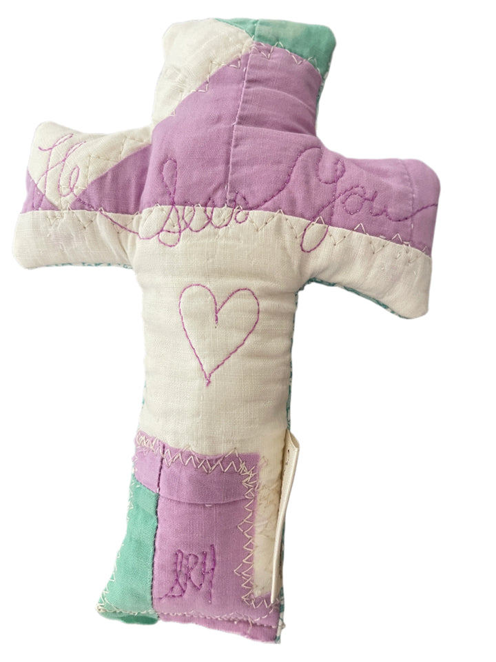 Quilted Prayer Weighted Cross - Prayer Cross - Comfort Cross - Victoria's Toy Station