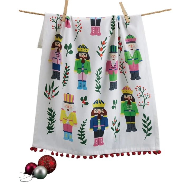 Vintage Nutcrackers W/Pom Pom Printed Towel