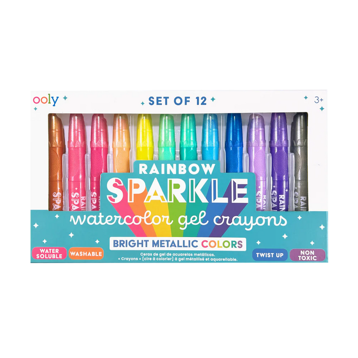 Rainbow Sparkle Metallic Watercolor Gel Crayons - Set of 12 - Victoria's Toy Station