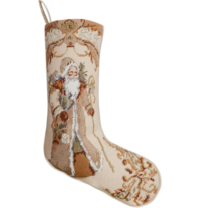 Santa W/Gift Embroidered Needlepoint Stocking