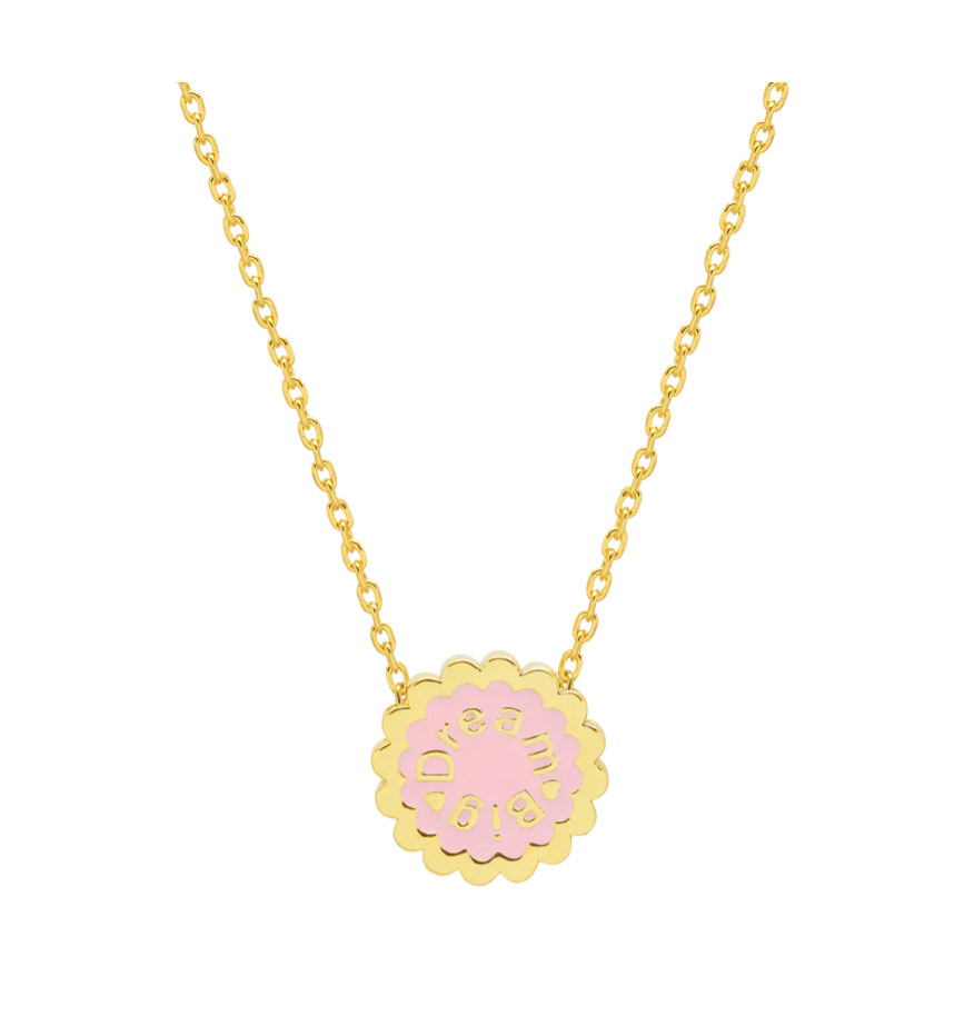 Dream Big Pink Enamel Pendant - Gold
