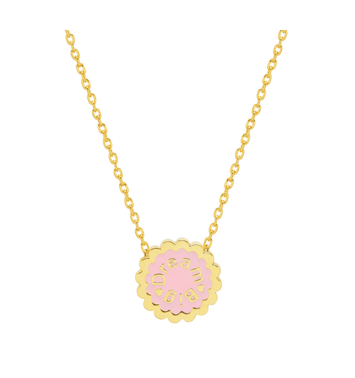 Dream Big Pink Enamel Pendant - Gold