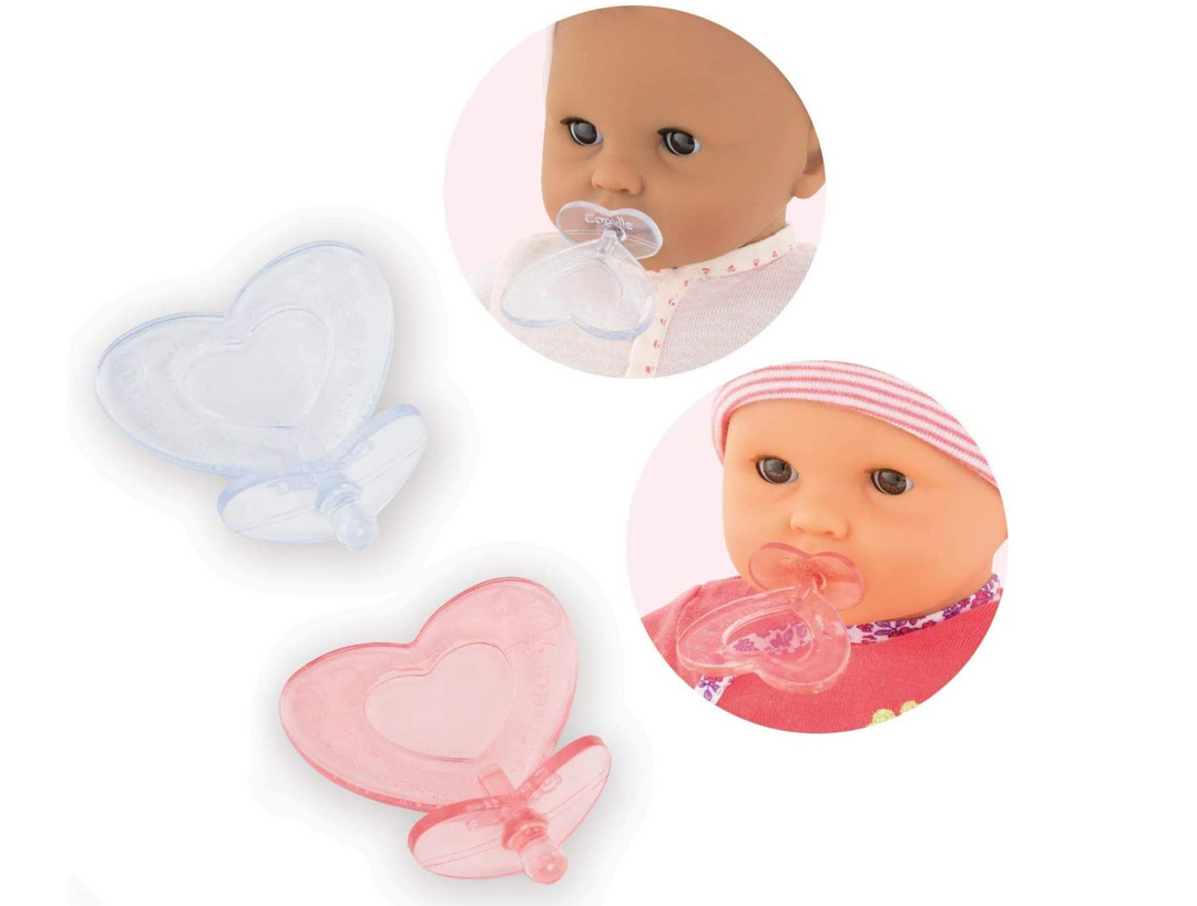 Heart Shaped Doll Pacifier Accessory for 14-17" Dolls, 2 Pack, Clear/Pink