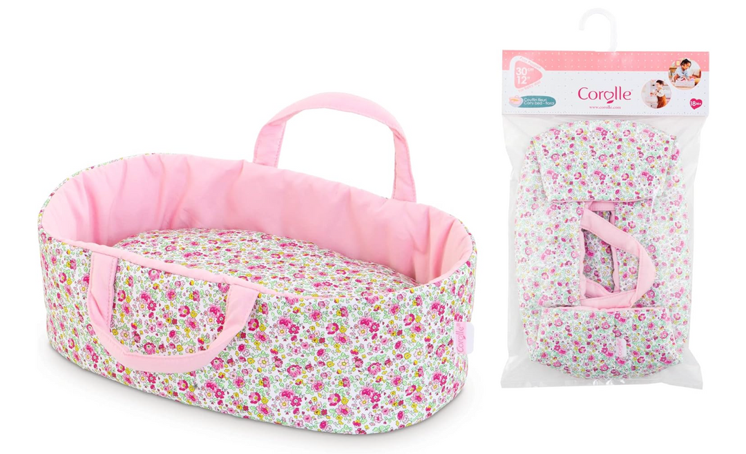Baby Doll Carry Bed - Floral Print Design with Reversible Blanket, fits 12" Baby Dolls