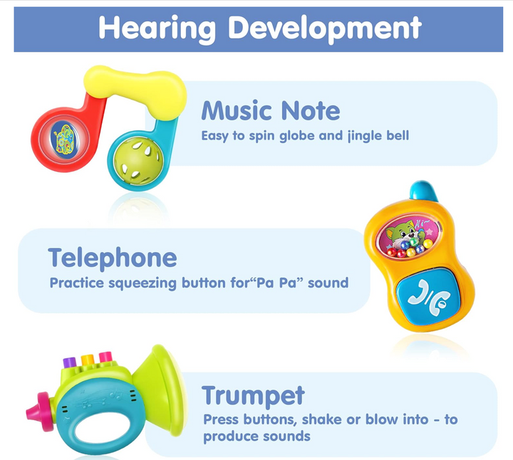 10pcs Baby Rattles Toys Set, Infant Grab N Shake Rattle, Sensory Teether, Development Learning Music Toy