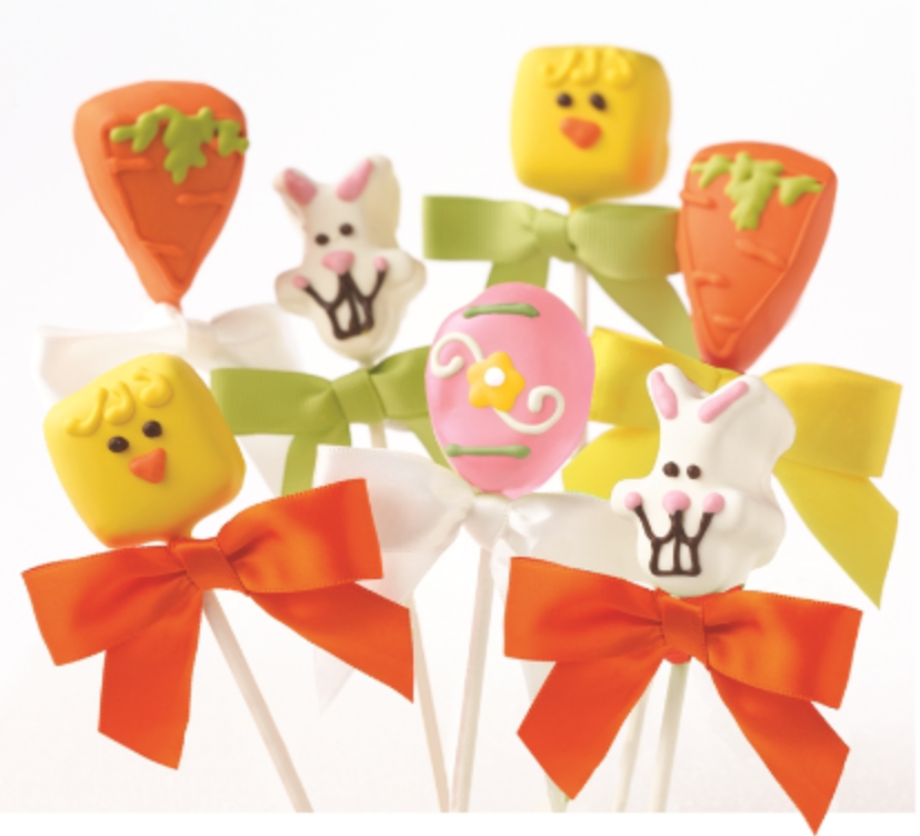 White Chocolate Easter Cake Bites on a Stick