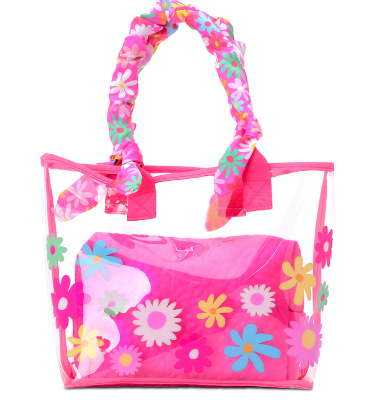 Puffy Flowers Clear Tote and Cosmetic Bag - Victoria's Toy Station