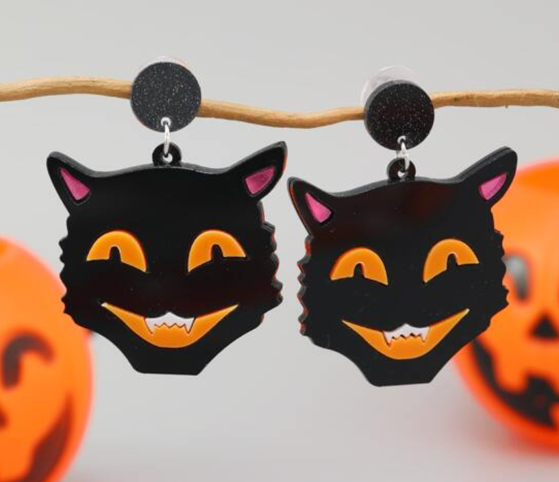 Funny Black Cat Dangle Earrings