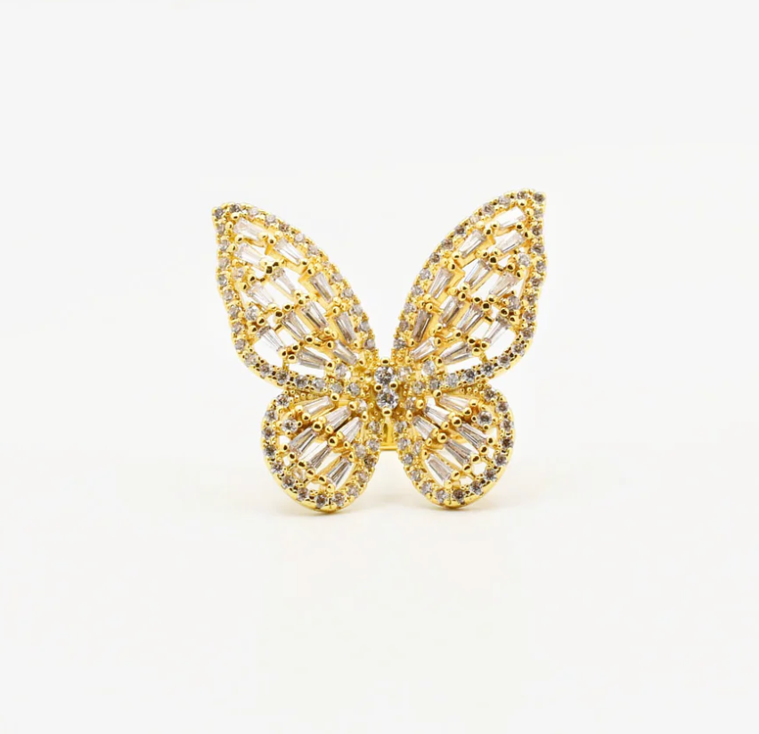 Gold Big Butterfly Crystal Ring - Victoria's Toy Station