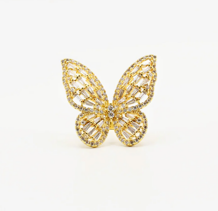 Gold Big Butterfly Crystal Ring - Victoria's Toy Station