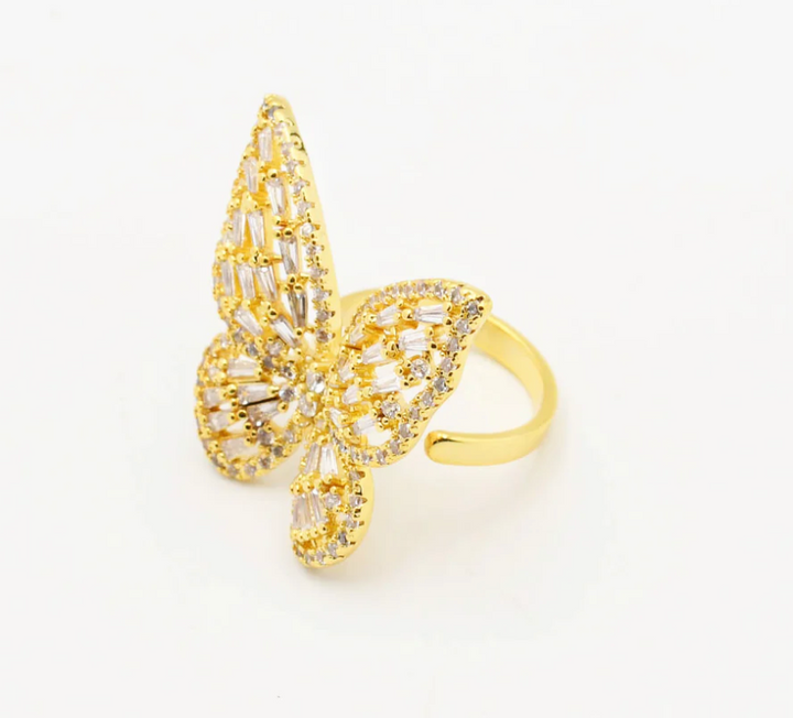 Gold Big Butterfly Crystal Ring - Victoria's Toy Station