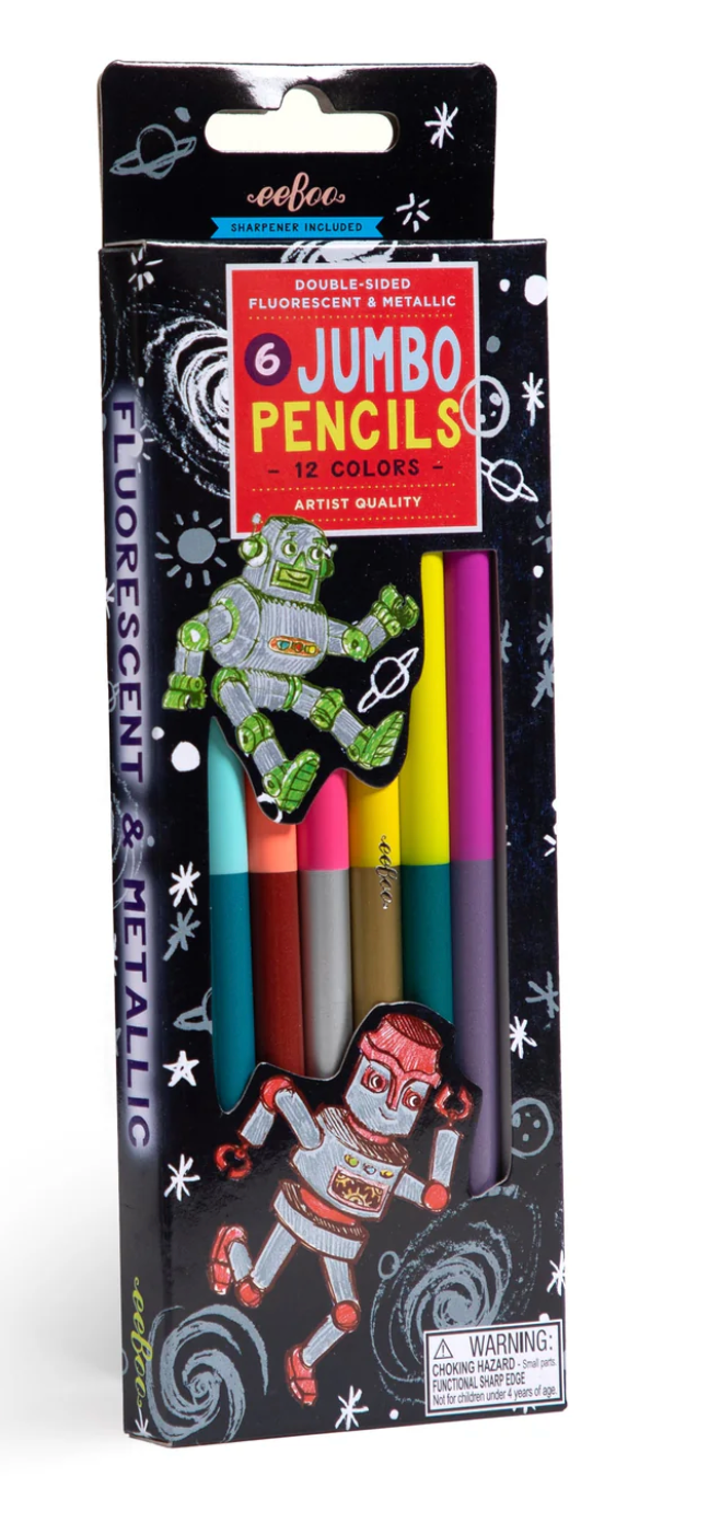 Silver Robot 6 Jumbo Special Pencils - Victoria's Toy Station