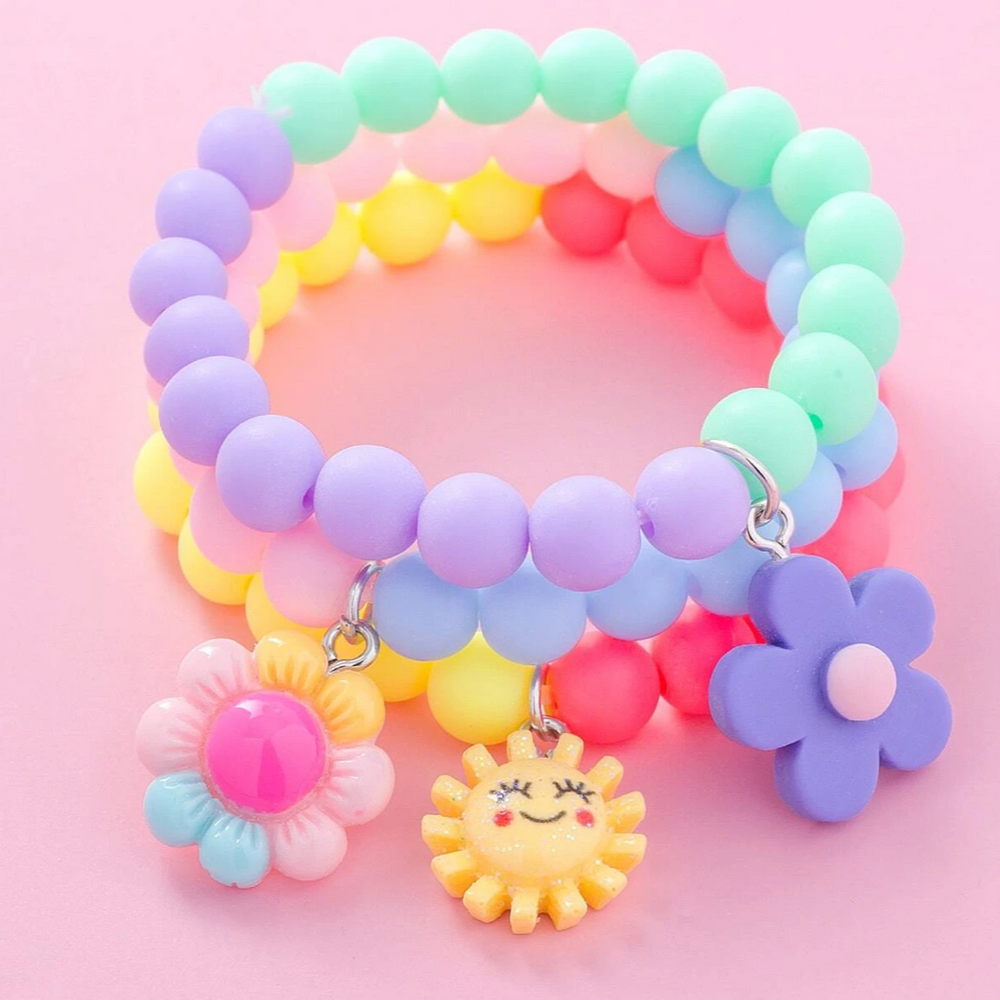 3pcs Girls Flower Charm Beaded Bracelet - Victoria's Toy Station