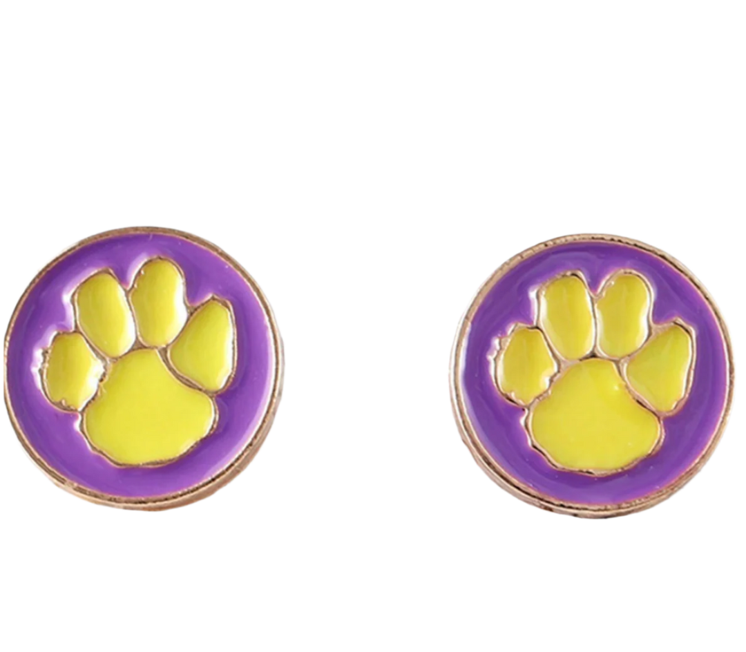 Purple and Gold Paw Print Enamel Stud Earrings - Victoria's Toy Station