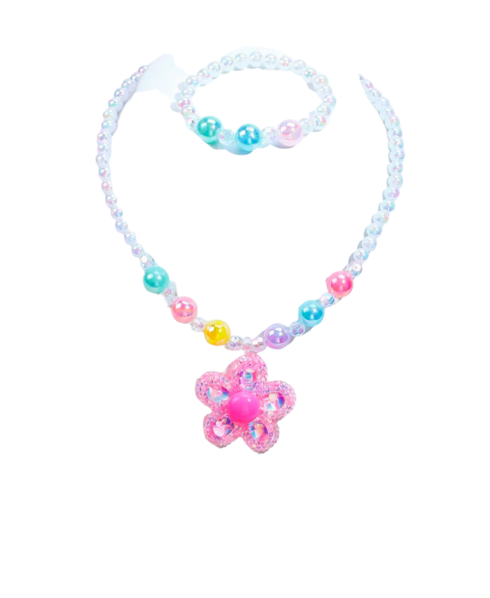 Flower Pendant Pearl Necklace And Bracelet Set - Victoria's Toy Station