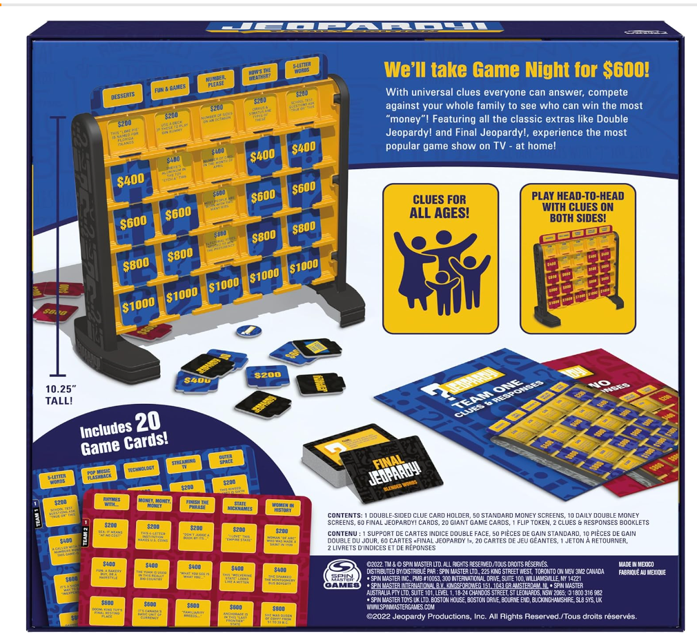 Jeopardy! Family Edition Board Game Trivia Games Board Games for Family Night Fun Games for Game Night - Victoria's Toy Station