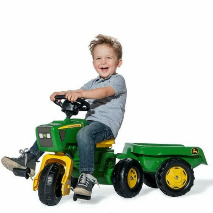 John Deere 3-Wheeled Pedal Tractor With Trailer