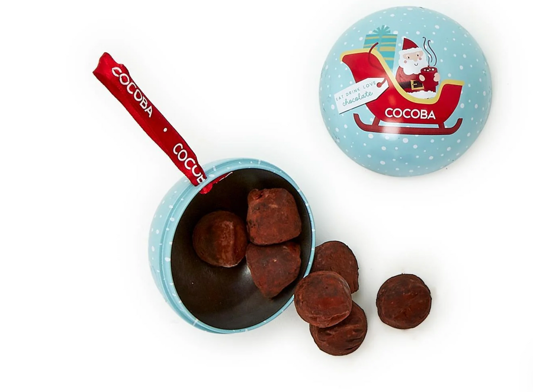 Cocoba Salted Toffee Truffles in Hanging Ornament Gift Tin