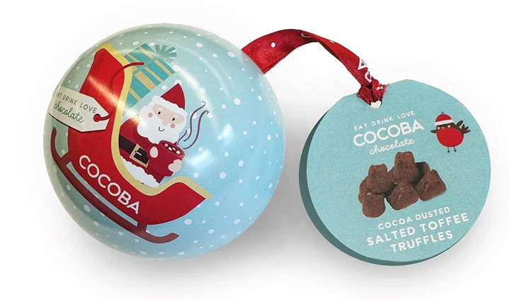 Cocoba Salted Toffee Truffles in Hanging Ornament Gift Tin