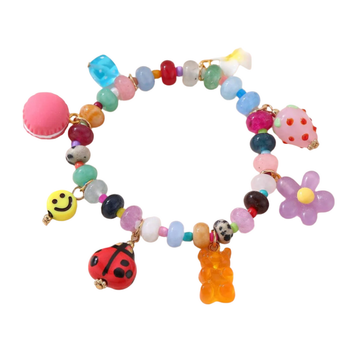 Stone Beaded And Acrylic Multi Color Charm Bracelet