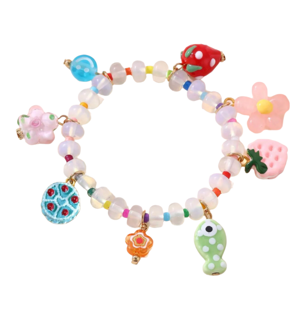 Stone Beaded And Acrylic Multi Color Charm Bracelet