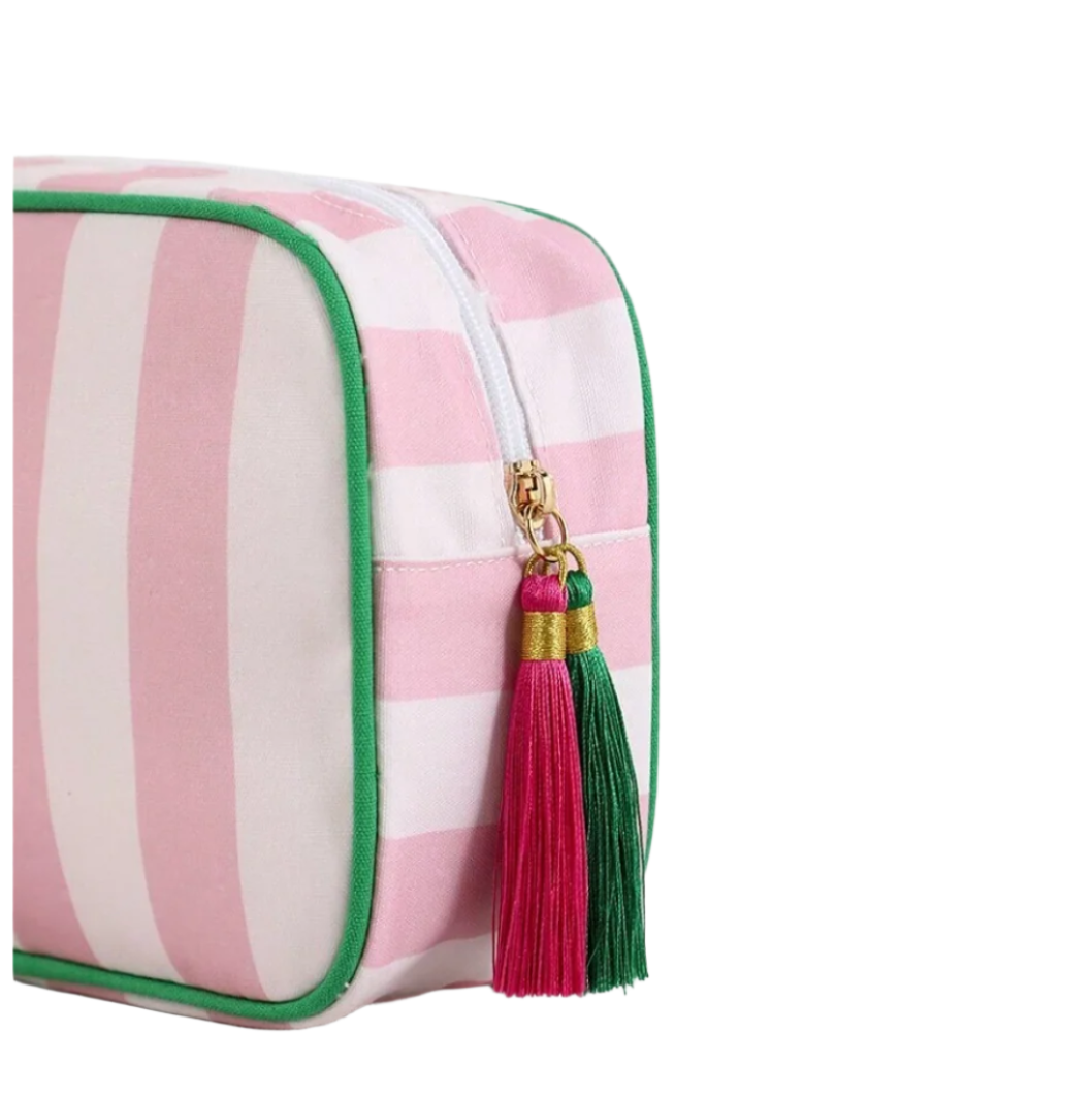 Striped Cosmetic Bag with Tassel Zipper - Victoria's Toy Station