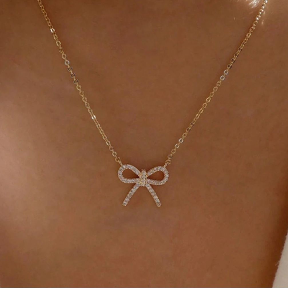 Petite Pavé Bow Necklace