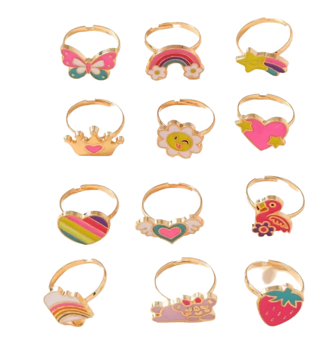 12pcs set Cute Enamel Adjustable Rings